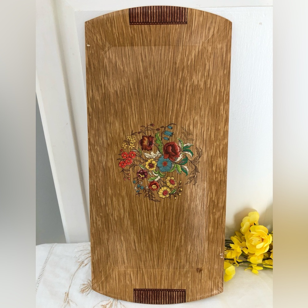 Vintage 1940’s Hasko Floral Wood Serving Trinket Tray